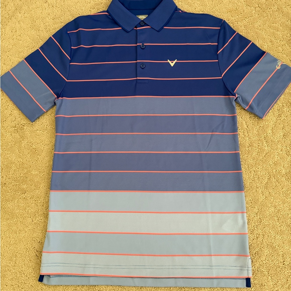 Callaway Blue Performance Polo Shirt with Stripes